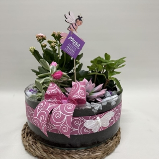 Terrario en base de cristal en tono rosas - Imagen 1