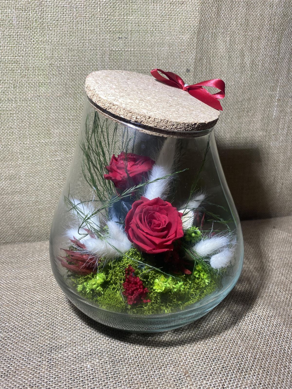 Terrarium boca cortada con tapa de corcho tonos rojos - Imagen 2