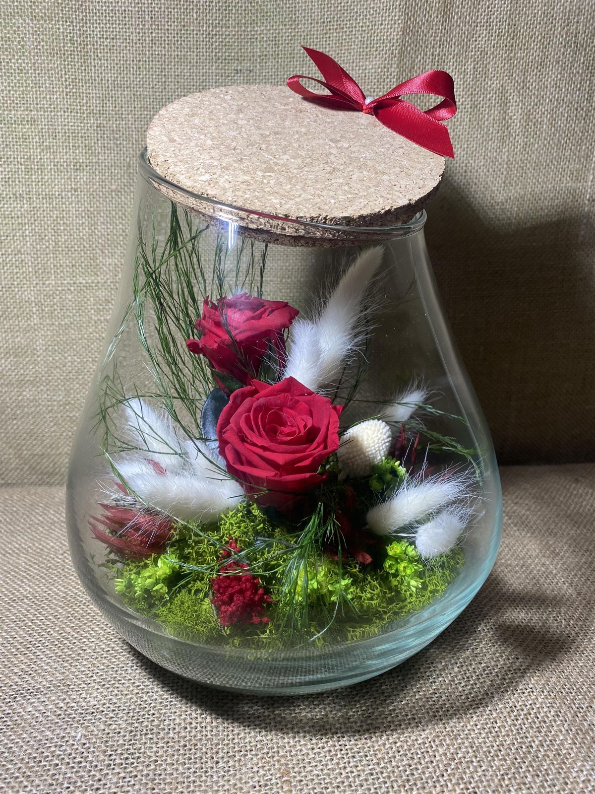 Terrarium boca cortada con tapa de corcho tonos rojos - Imagen 3