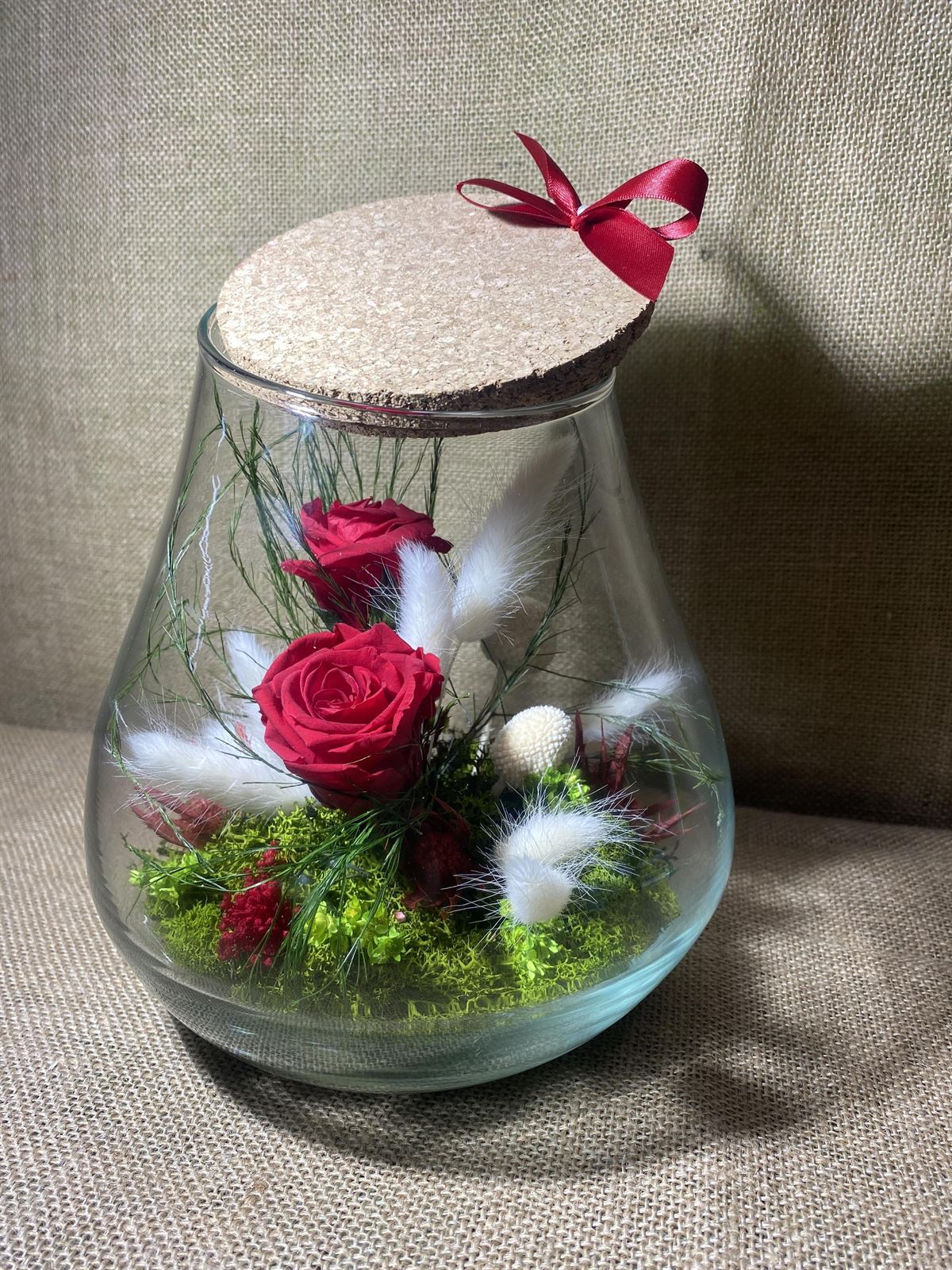 Terrarium boca cortada con tapa de corcho tonos rojos - Imagen 4