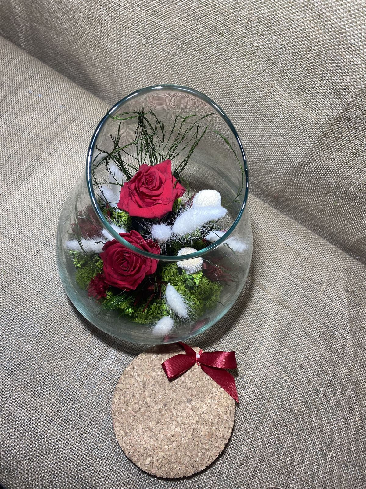 Terrarium boca cortada con tapa de corcho tonos rojos - Imagen 5