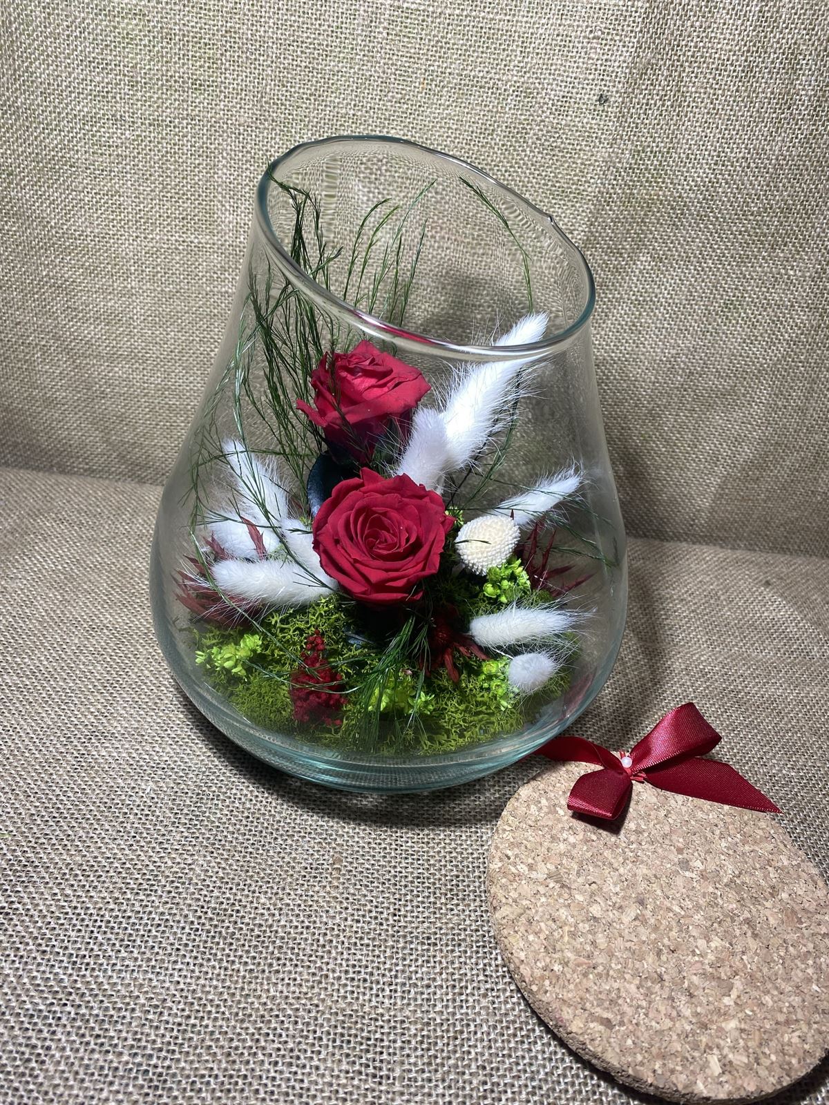 Terrarium boca cortada con tapa de corcho tonos rojos - Imagen 6