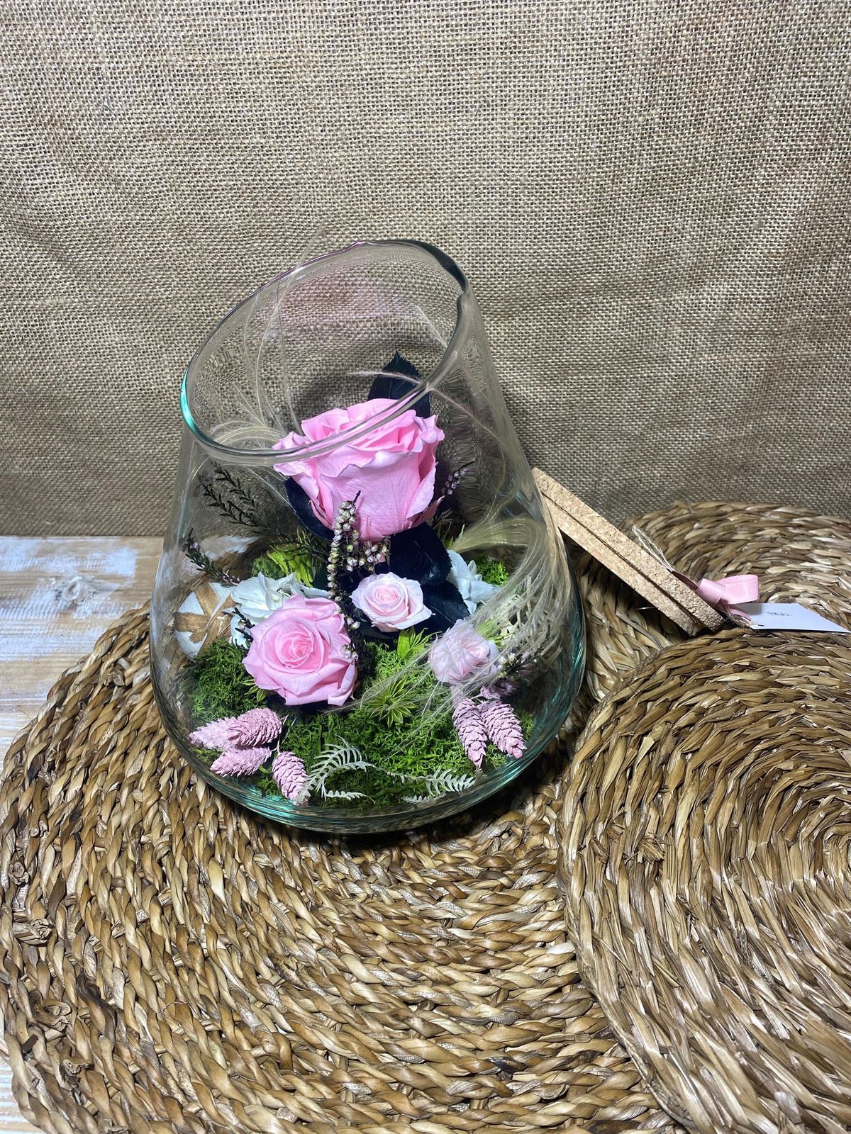 Terrarium boca cortada con tapa de corcho tonos rosa - Imagen 3