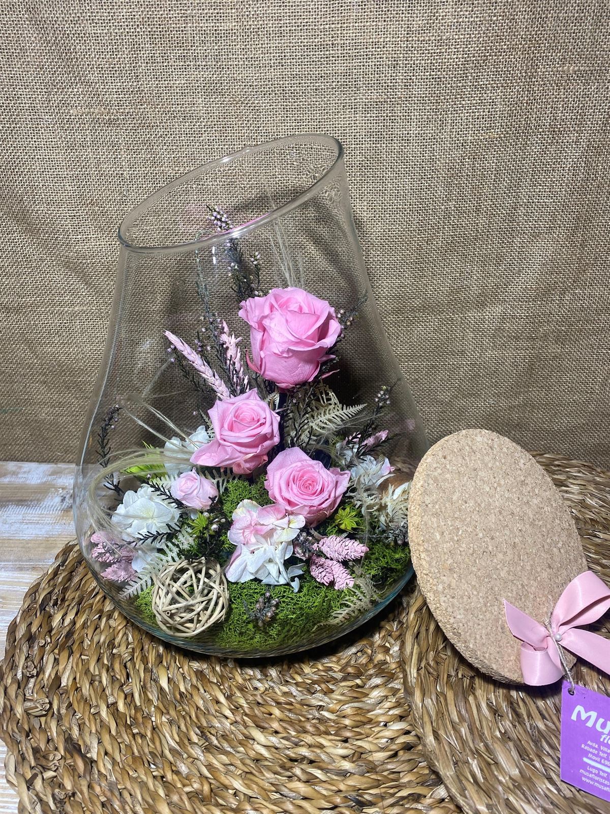 Terrarium boca cortada con tapa de corcho tonos rosa - Imagen 2