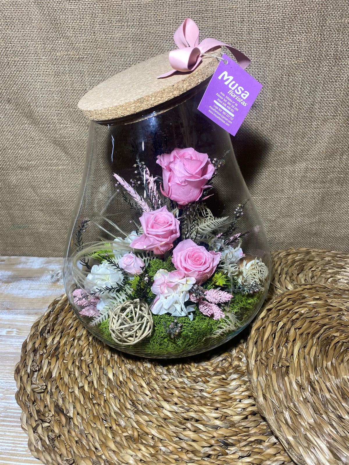 Terrarium boca cortada con tapa de corcho tonos rosa - Imagen 3