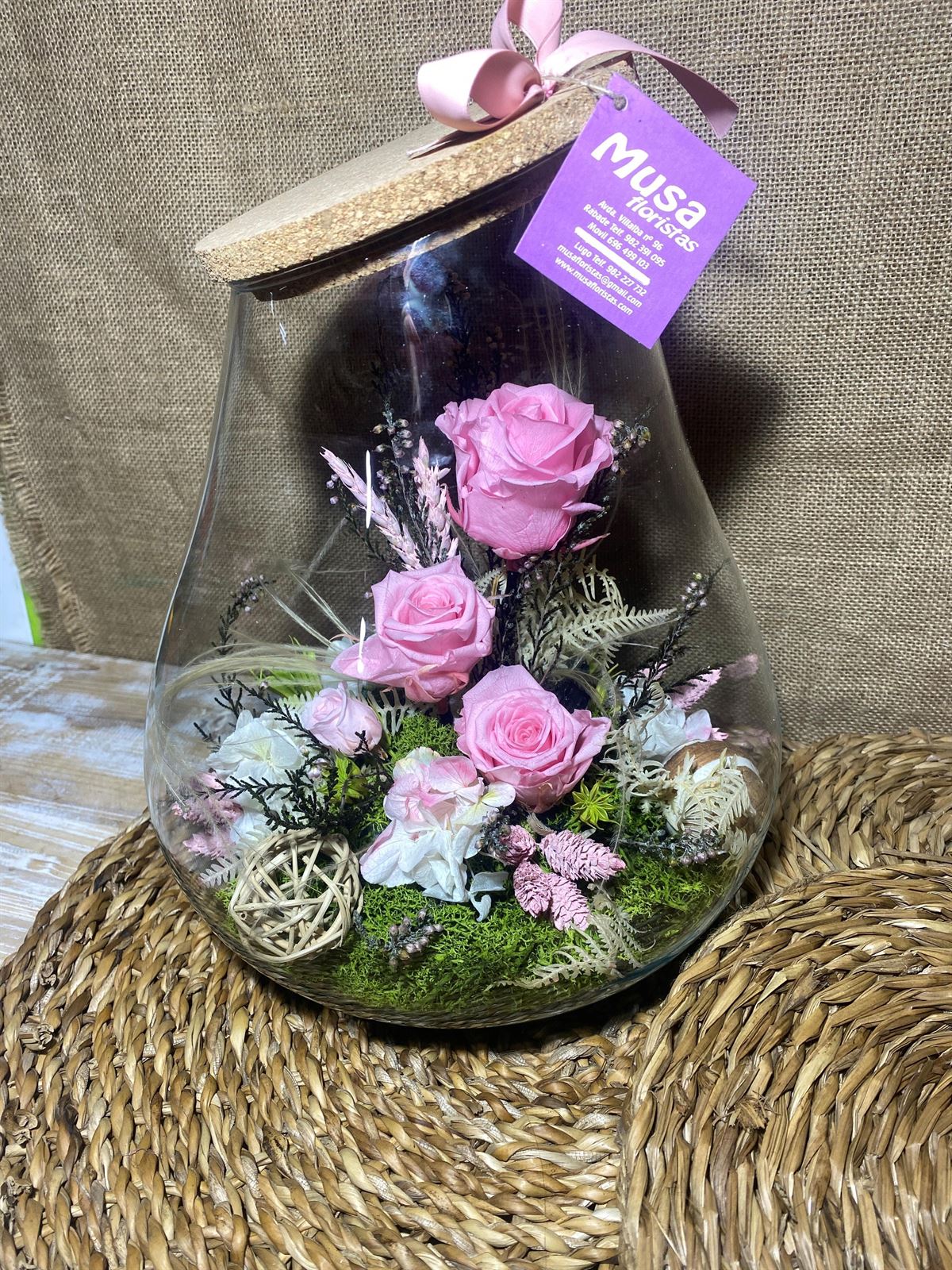 Terrarium boca cortada con tapa de corcho tonos rosa - Imagen 4