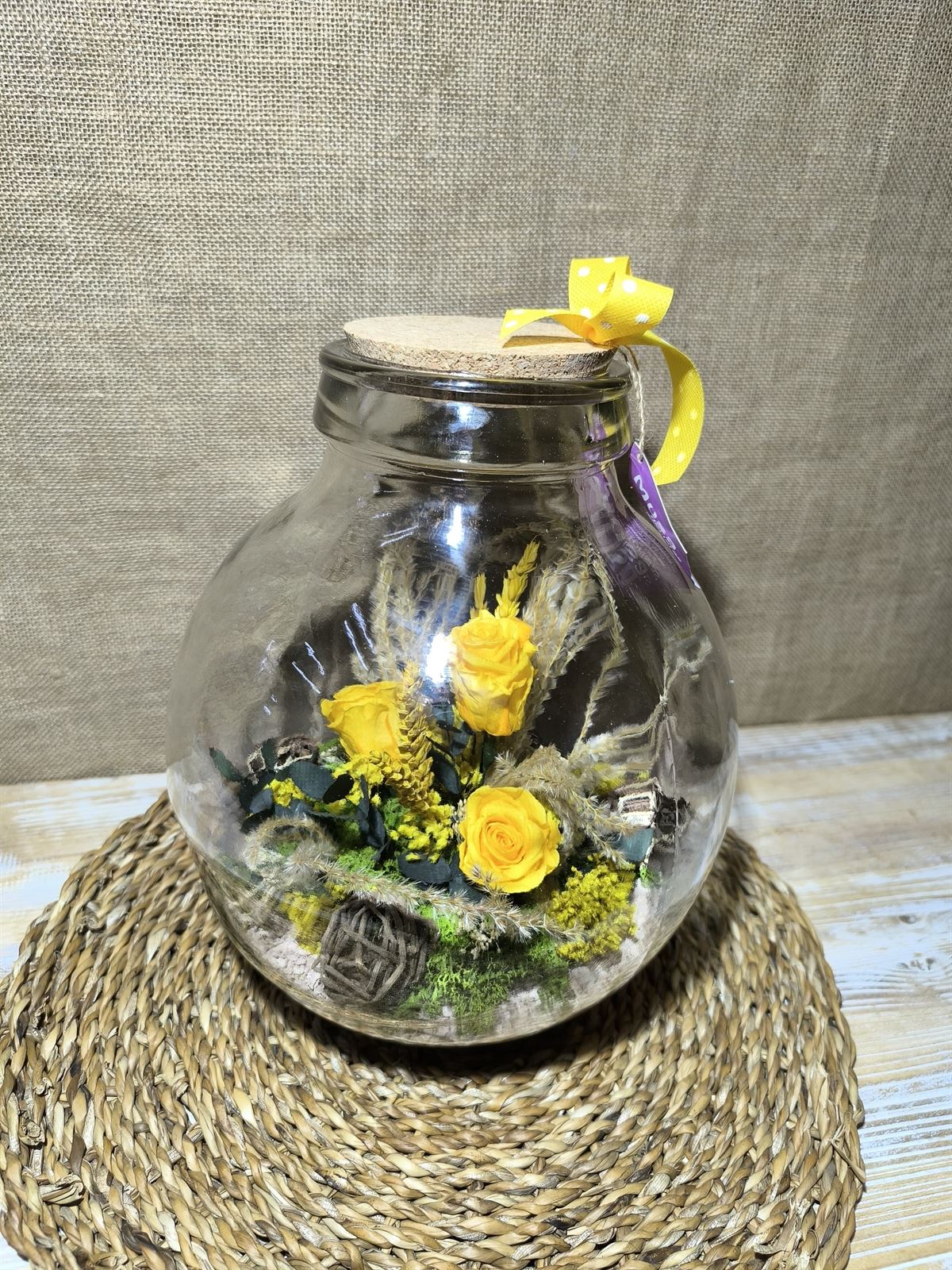 Terrarium con tapa de corcho tonos amarillo - Imagen 2