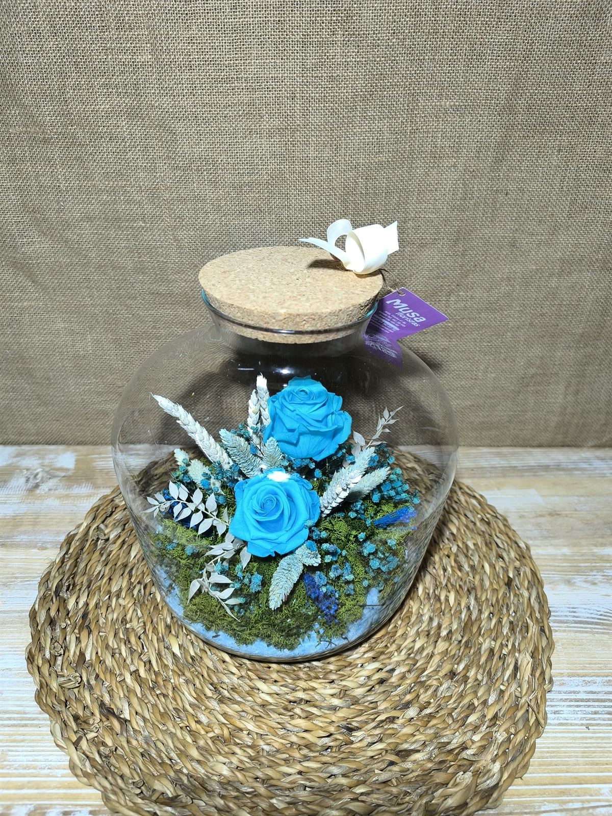 Terrarium con tapa de corcho tonos azul - Imagen 3