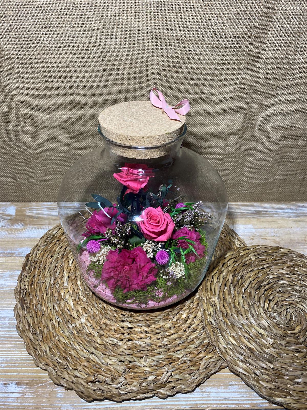 Terrarium con tapa de corcho tonos fucsia - Imagen 3