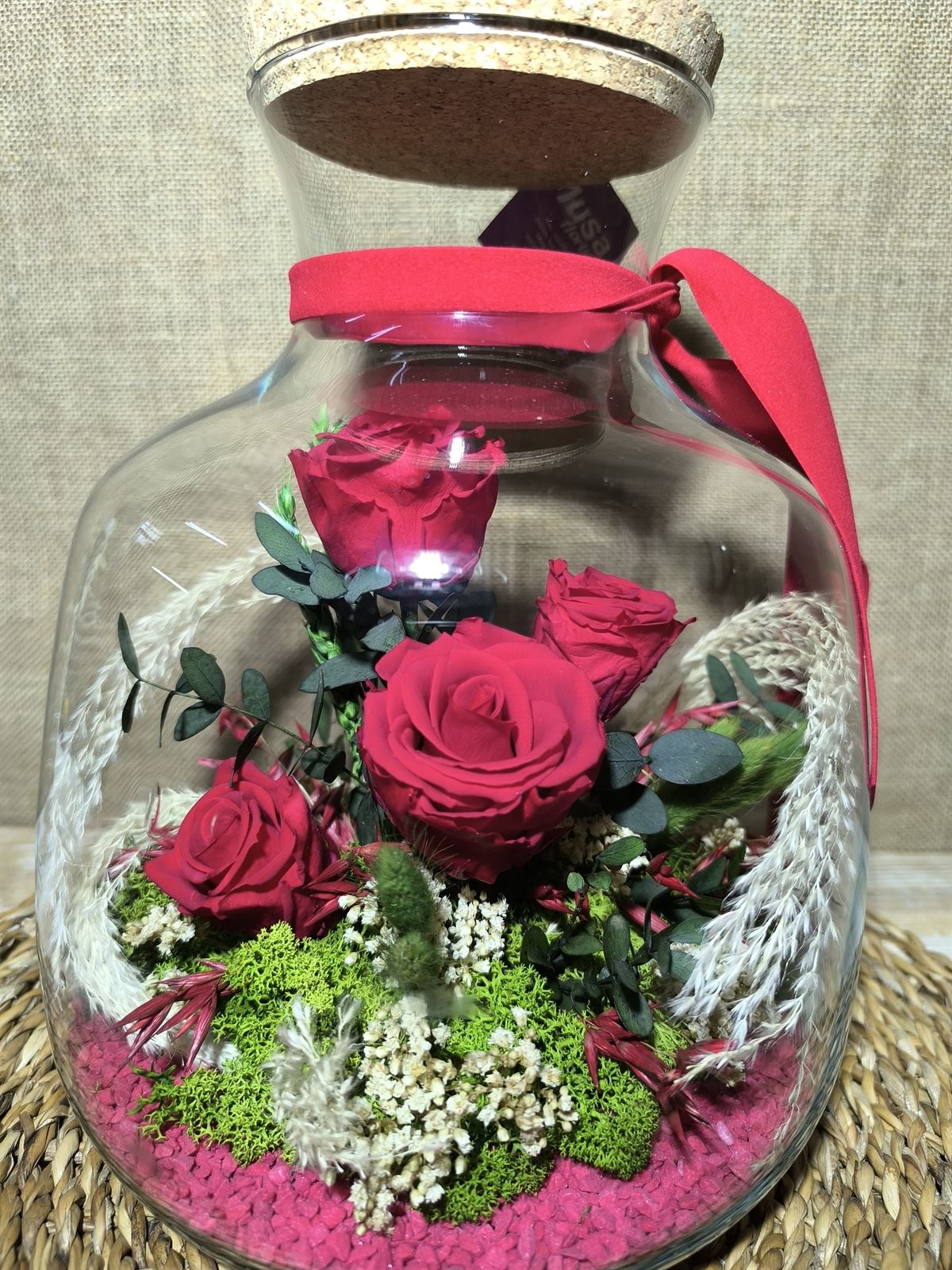 Terrarium con tapa de corcho tonos rojos - Imagen 1