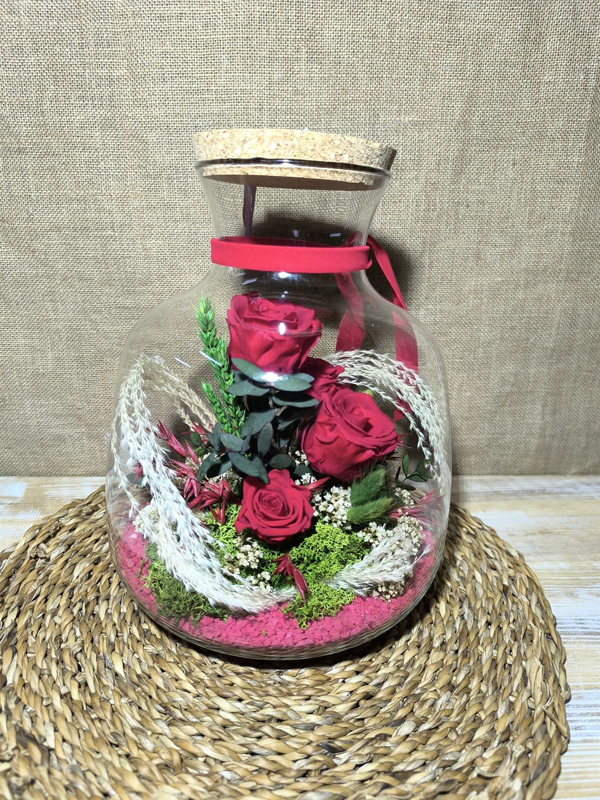 Terrarium con tapa de corcho tonos rojos - Imagen 2