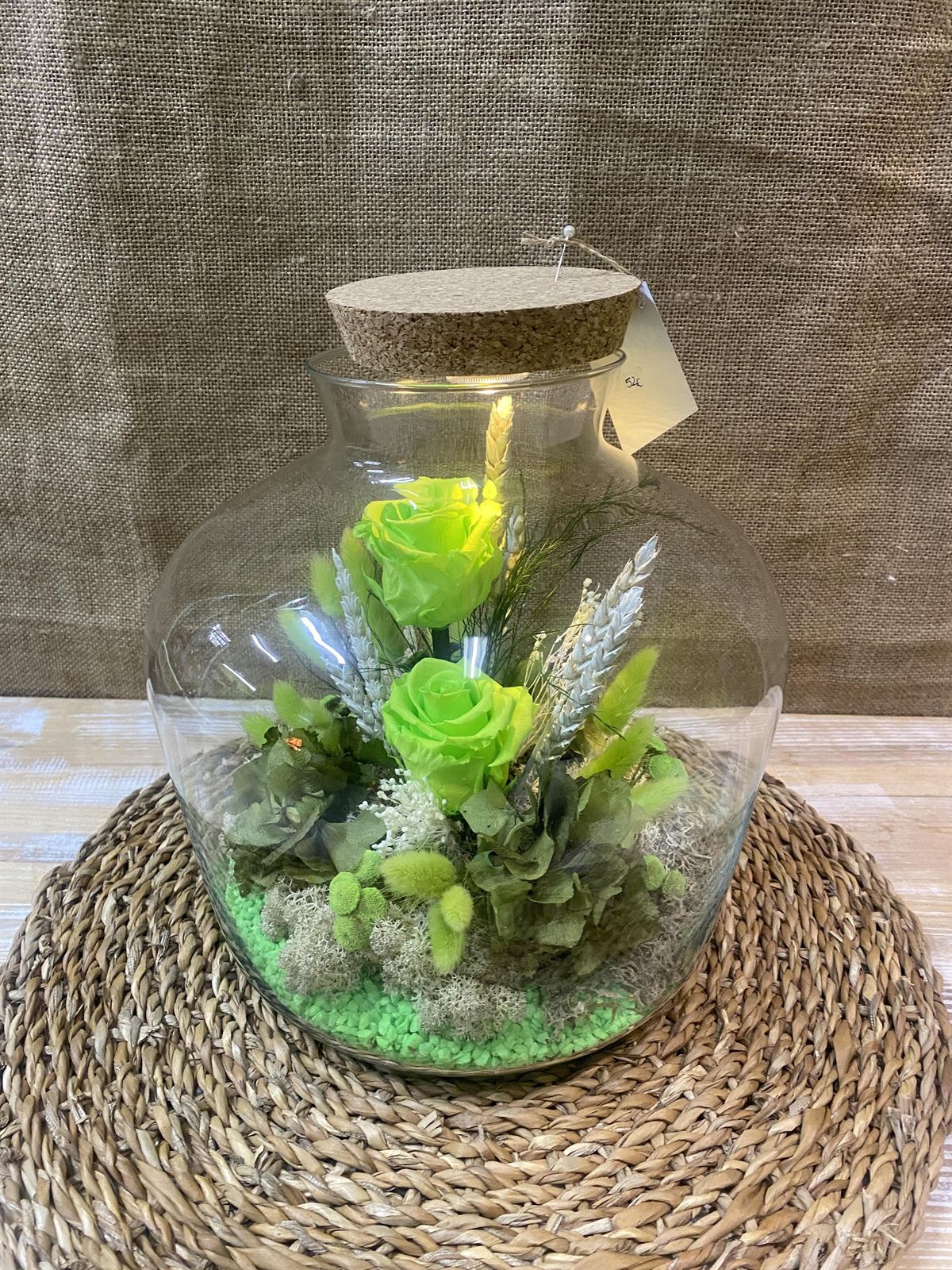 Terrarium con tapa de corcho y luz en tonos verde pistacho - Imagen 8